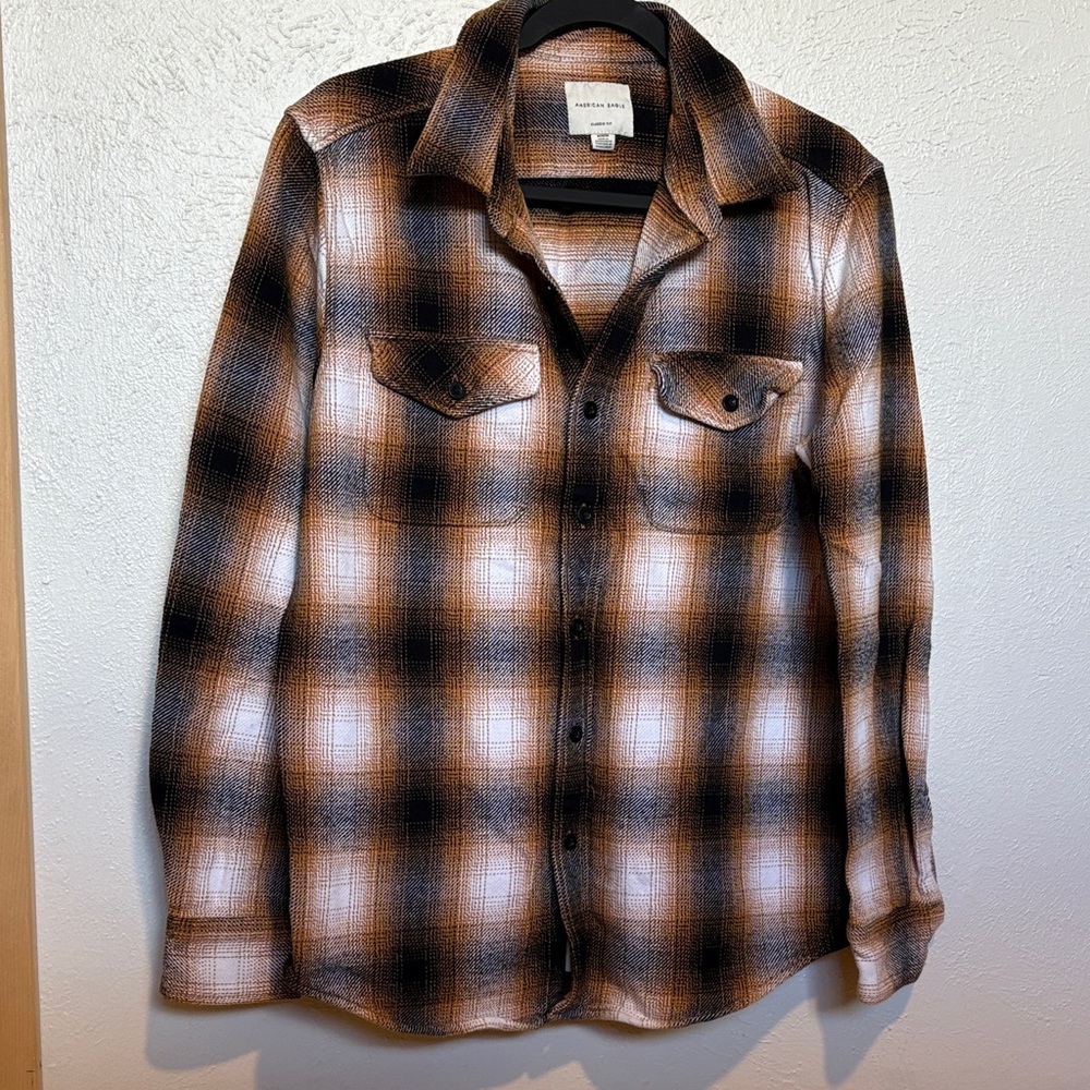American Eagle Outfitters Womans Plaid Shirt - Black and Brown